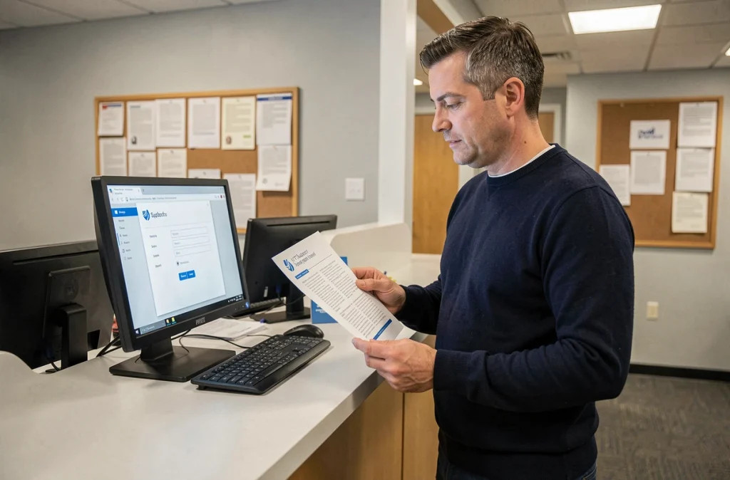 Agent municipal consultant une fiche d'aide pour accéder à la messagerie intranet au guichet informatique