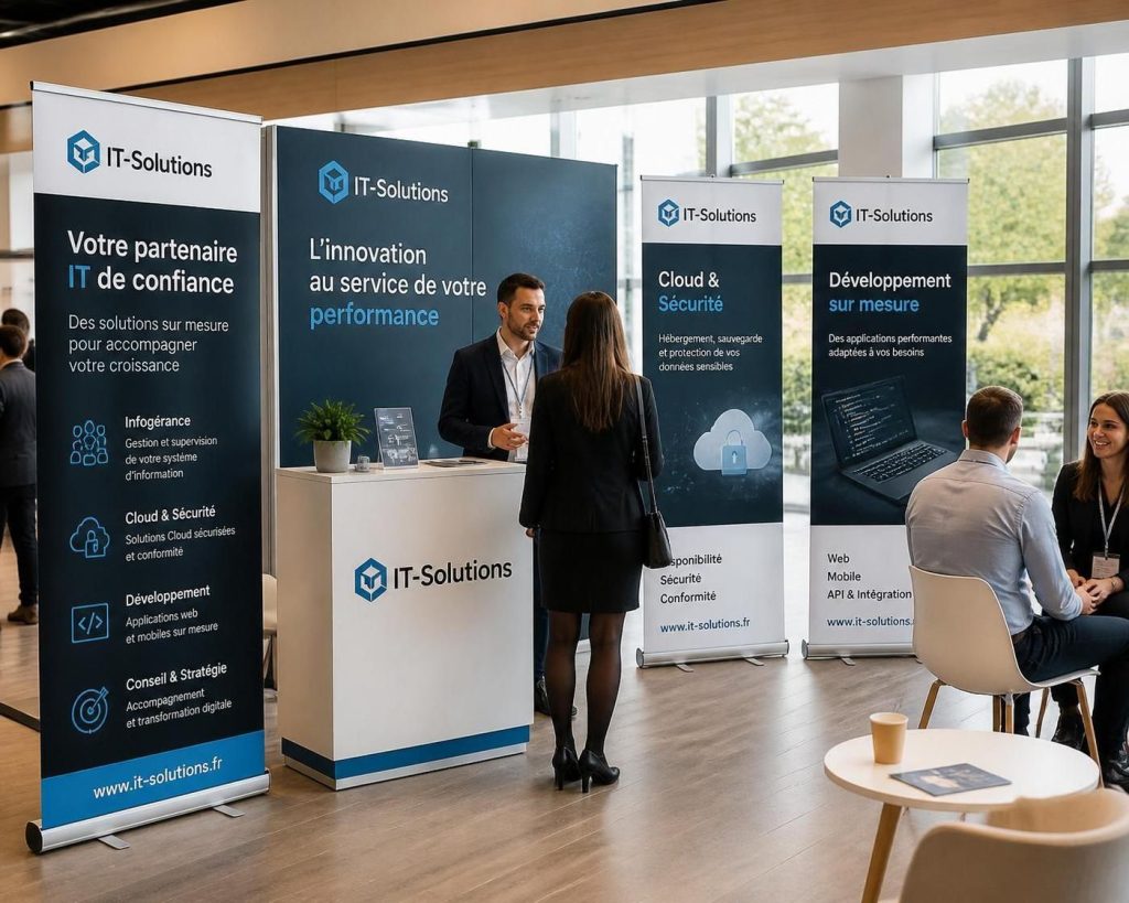 Découvrez notre roll-up sur mesure, idéal pour une impression grand format de qualité professionnelle, parfait pour vos événements, salons et campagnes publicitaires.
